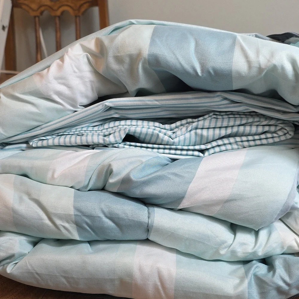 Fairfield Square Queen Austin Stripe/Solid Reversible 8 Pc. Comforter Set-Blue